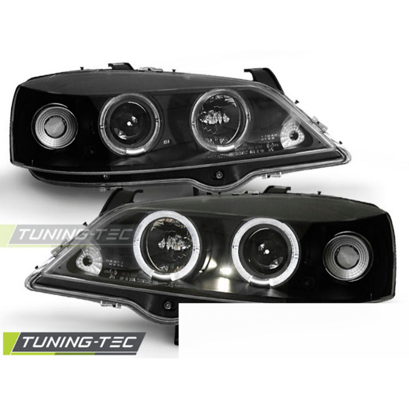 Opel Astra G 09.97-02.04 Fanali Angel Eyes Neri Anteriori LED 2 Pezzi