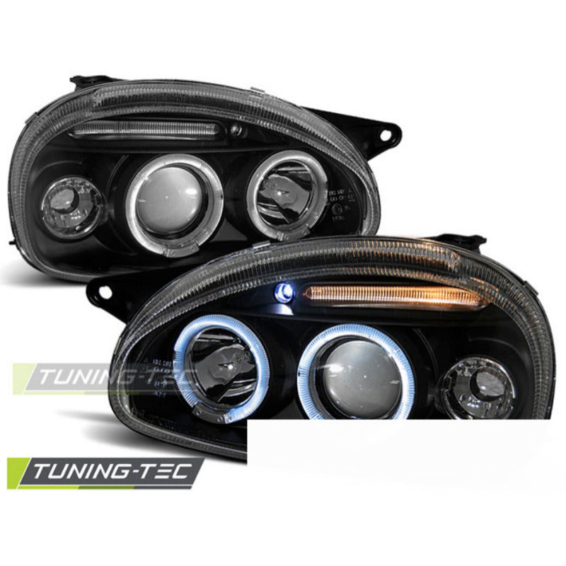 Opel Corsa B 93-00 Angel Eyes Nero Fari Anteriori a LED