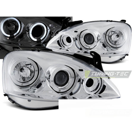 Opel Corsa C 11.00 - 09.06 Fanali Angel Eyes Cromato Anteriori con LED