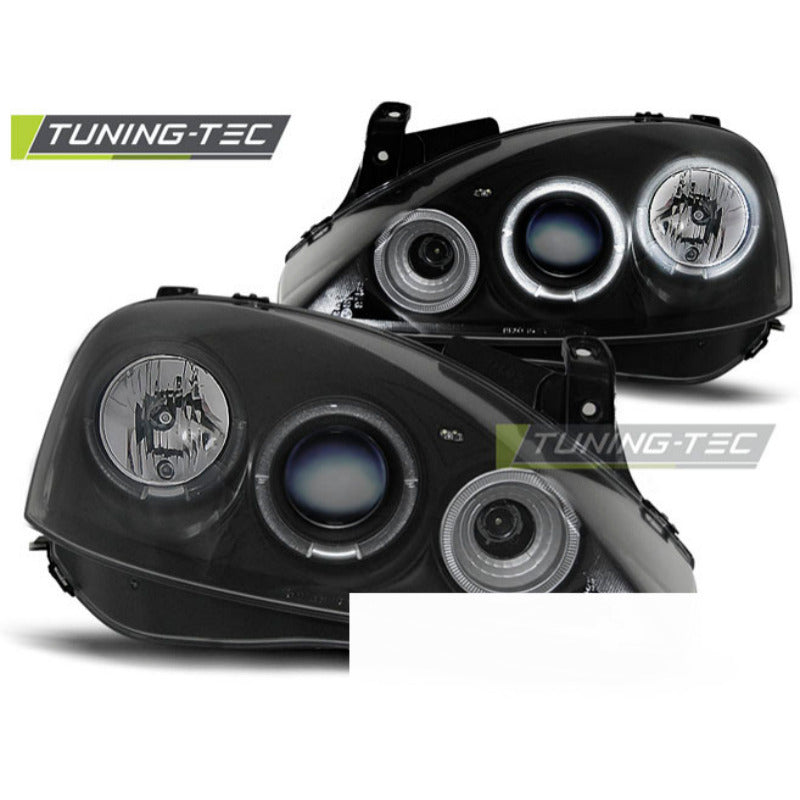 Opel Corsa C 11.00-09.06 Fanali Angel Eyes Neri per Tuning Auto