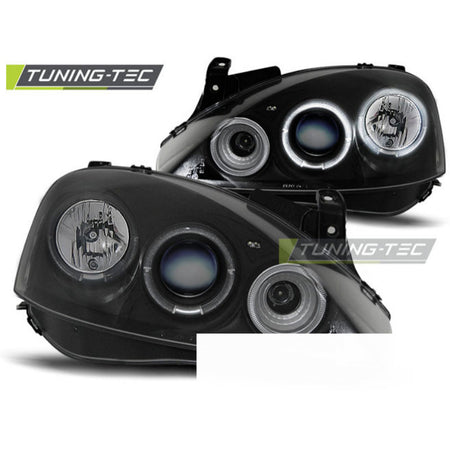 Opel Corsa C 11.00-09.06 Fanali Angel Eyes Neri per Tuning Auto