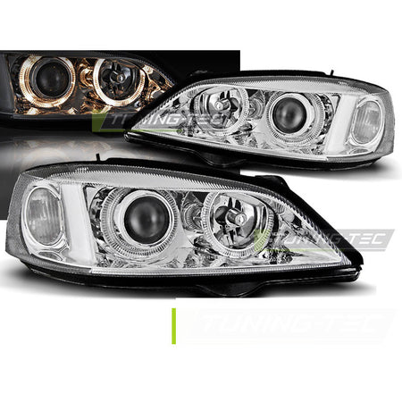 Opel Astra G 09.97-02.04 Fanali Angel Eyes Cromato Anteriori LED Luci