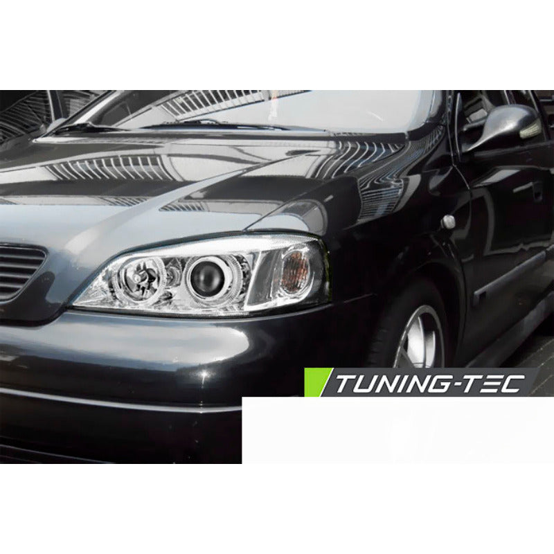 Opel Astra G 09.97-02.04 Fanali Angel Eyes Cromato Anteriori LED Luci