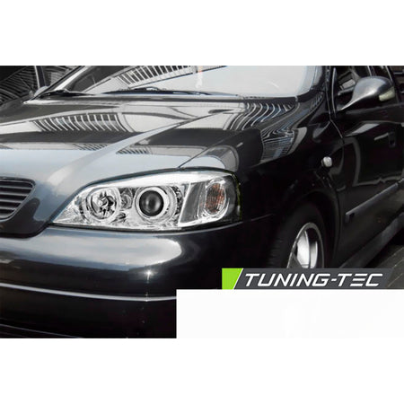 Opel Astra G 09.97-02.04 Fanali Angel Eyes Cromato Anteriori LED Luci