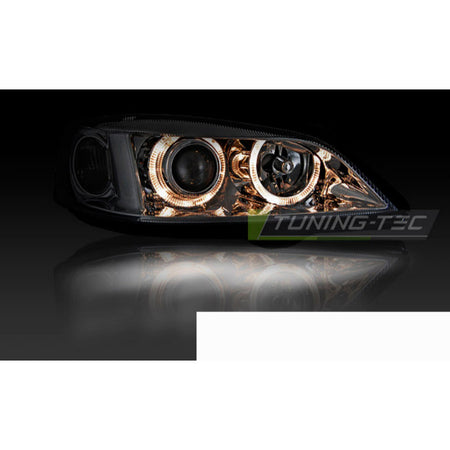 Opel Astra G 09.97-02.04 Fanali Angel Eyes Cromato Anteriori LED Luci