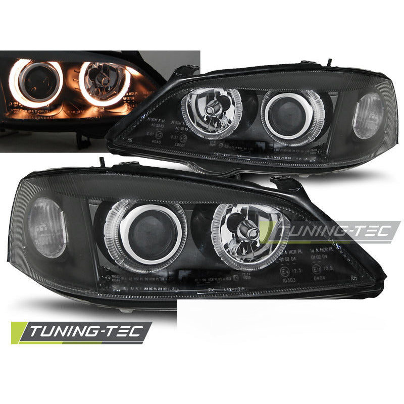 Fari Opel Astra G 09.97-02.04 Angel Eyes Neri Anteriori LED