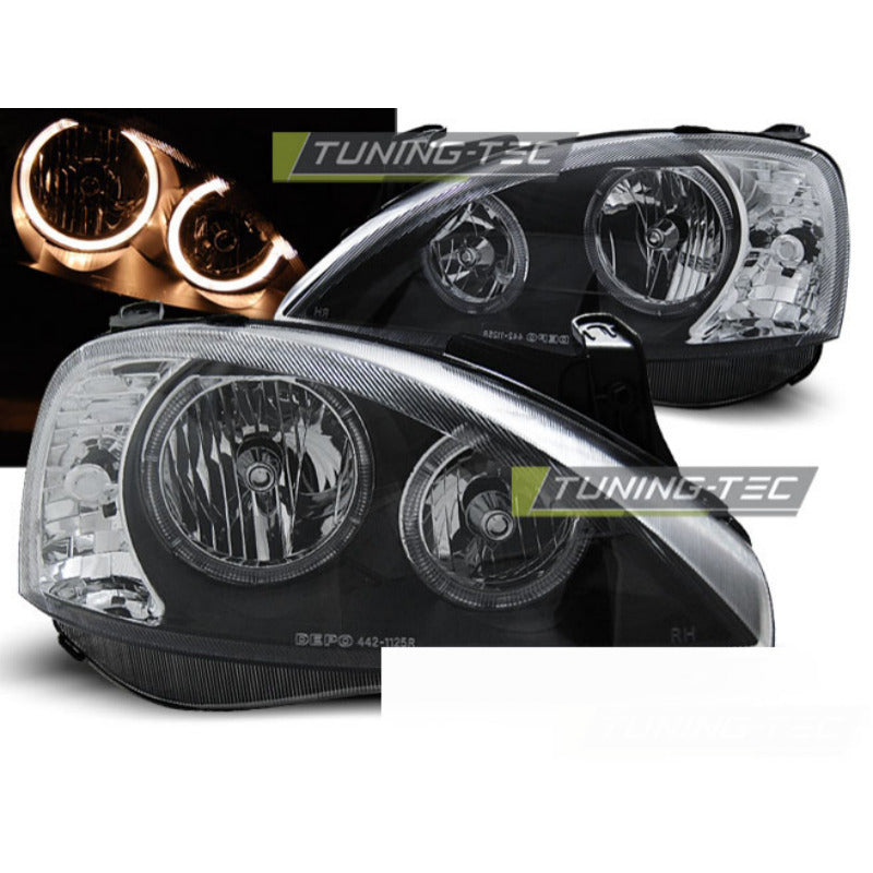 Opel Corsa C 11.00-09.06 Fanali Angel Eyes Neri Anteriori LED