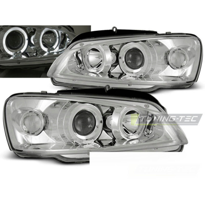 Peugeot 106 08.96-03 Fanali Angel Eyes Cromato Anteriore LED Luci Fari