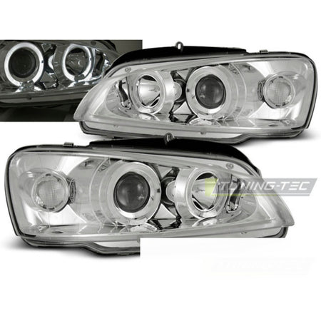 Peugeot 106 08.96-03 Fanali Angel Eyes Cromato Anteriore LED Luci Fari