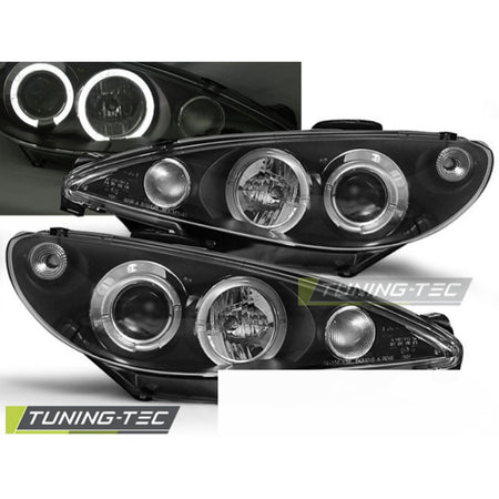 Peugeot 206 98-02 Angel Eyes Nero Fari Anteriori LED Luci Diurne