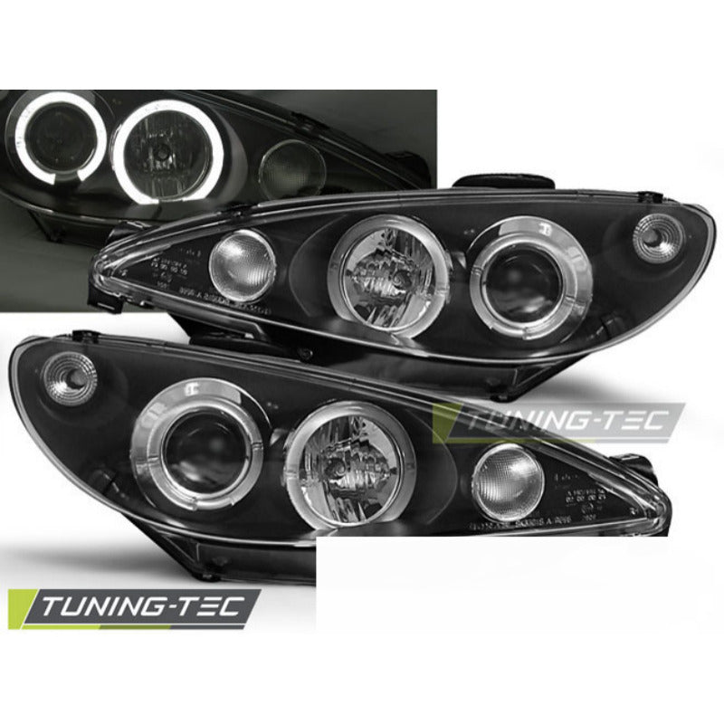 Peugeot 206 98-02 Angel Eyes Nero Fari Anteriori LED Luci Diurne