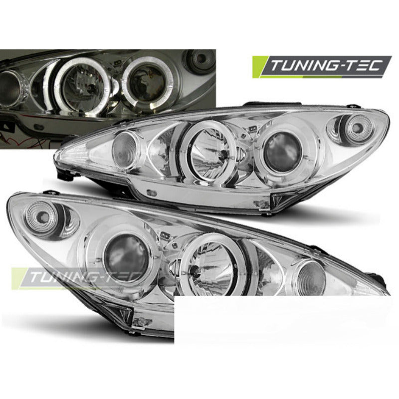 Peugeot 206 02- Fanali Angel Eyes Cromato Anteriori per Peugeot 206 (02)
