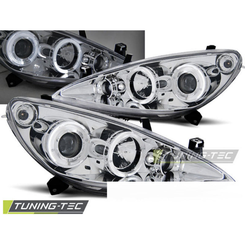 Fari Anteriori Angel Eyes Cromati per Peugeot 307 (04.01-06.05)