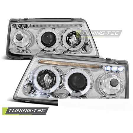 Peugeot 205 09.83-10.96 Fanali Angel Eyes Cromato Anteriori con LED