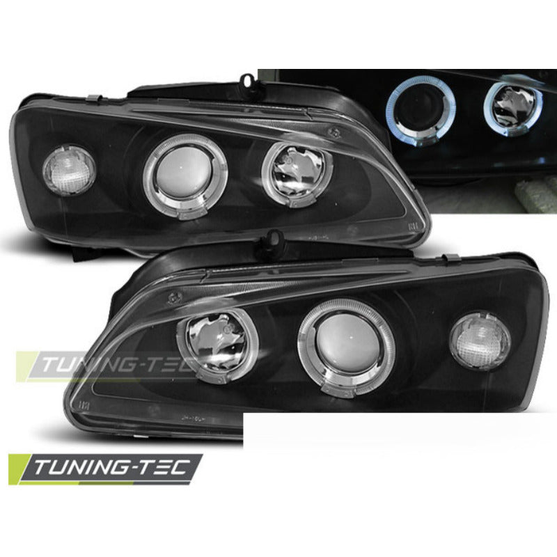 Peugeot 106 08.96-03 Fanali Angel Eyes Neri Anteriori LED 2 Pezzi