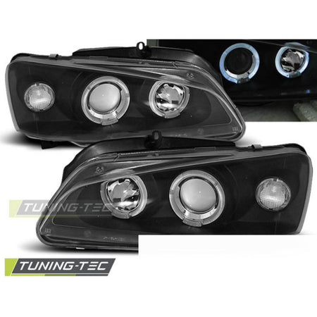 Peugeot 106 08.96-03 Fanali Angel Eyes Neri Anteriori LED 2 Pezzi