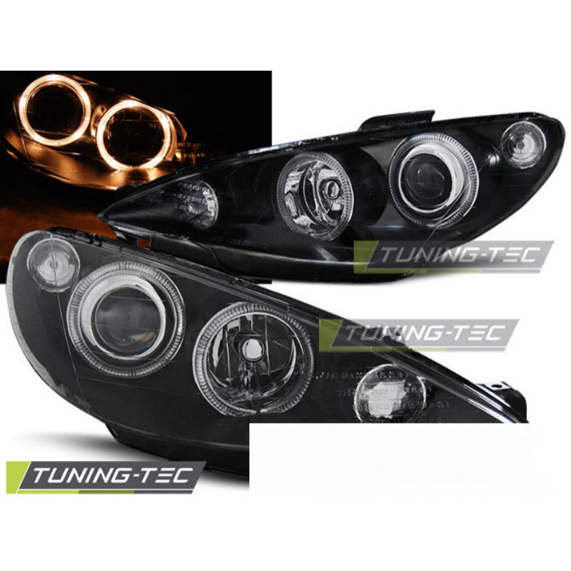 Peugeot 206 02-Fanali Angel Eyes Neri per Peugeot 206 (tutte le Versioni)
