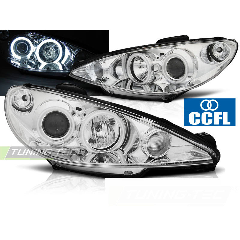 Peugeot 206 02- Fanali Angel Eyes Cromato CCFL Anteriori LED 12V 35W