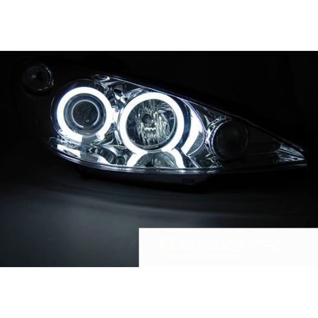 Peugeot 206 02- Fanali Angel Eyes Cromato CCFL Anteriori LED 12V 35W