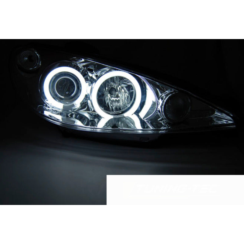Peugeot 206 02- Fanali Angel Eyes Cromato CCFL Anteriori LED 12V 35W