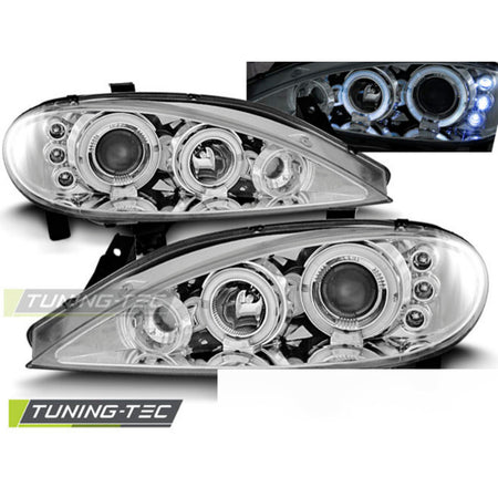 Renault Megane 03.99-10.02 Fanali Angel Eyes Cromato Anteriori 2 Pezzi