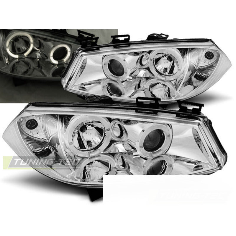 Fari Anteriori Angel Eyes Cromati per Renault Megane II (11.02-12.05)