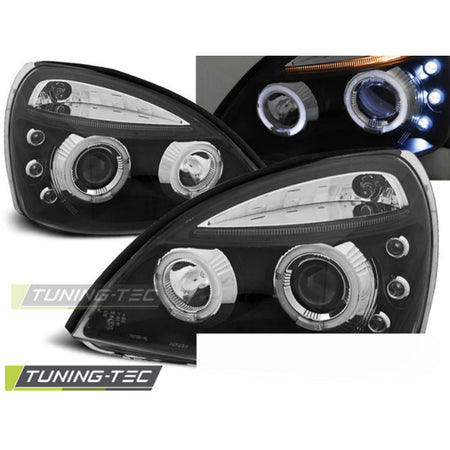 Renault Clio Ii 06.01-09.05 Fanali Angel Eyes Neri Anteriori LED