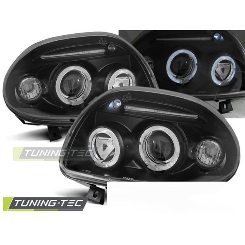 Renault Clio Ii 09.98-05.01 Fanali Angel Eyes Neri Anteriori con LED