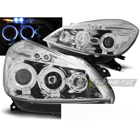 Renault Clio 3 05-09 Cromato Angel Eyes Fanali Anteriori LED Luci Diurne