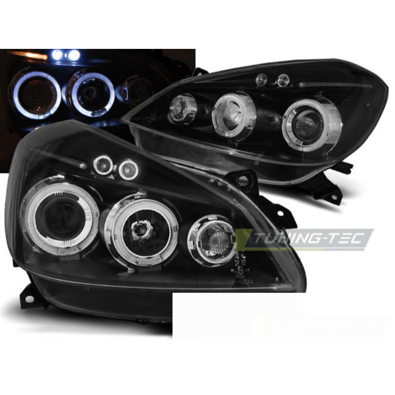 Renault Clio 3 05-09 Fanali Nero Angel Eyes Anteriori LED Fumè 2 Pezzi