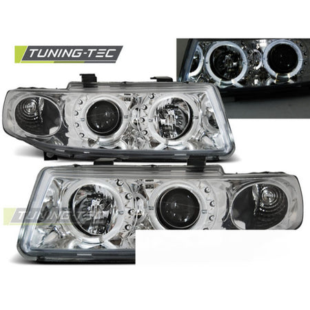 Fari Angel Eyes Cromato per Seat Leon (04.99-08.04) Fanali Anteriori