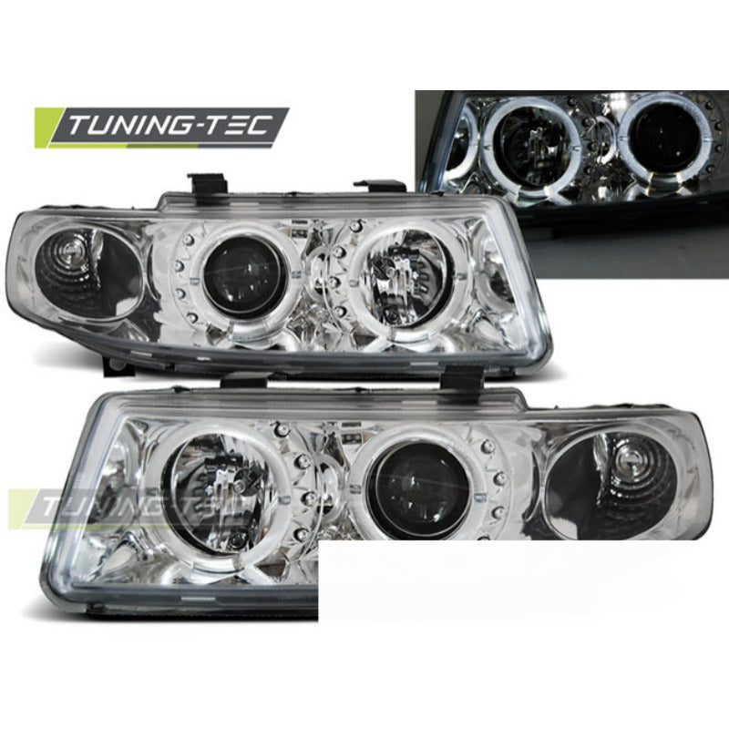 Fari Angel Eyes Cromato per Seat Leon (04.99-08.04) Fanali Anteriori