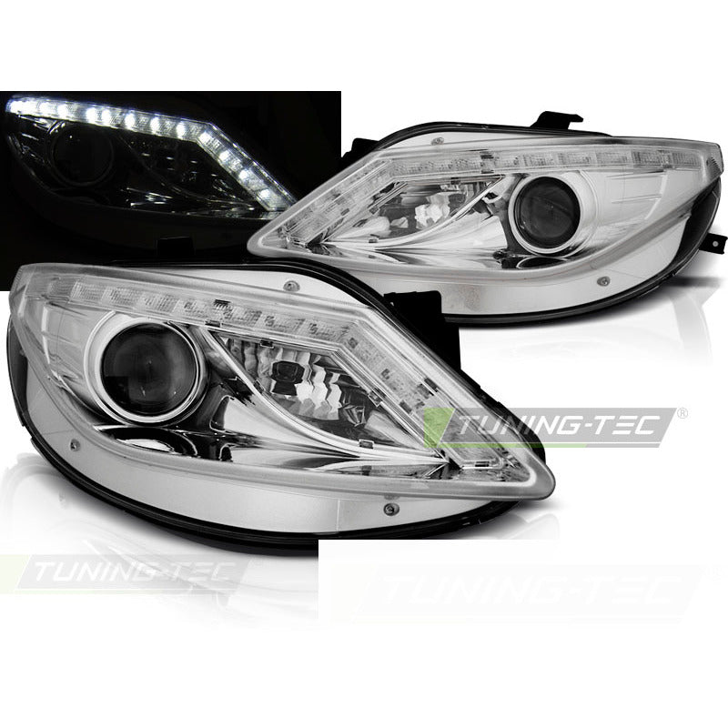 Fari Daylight Cromato per Seat Ibiza 6J (06.08-12) Fanali Anteriori Cromo