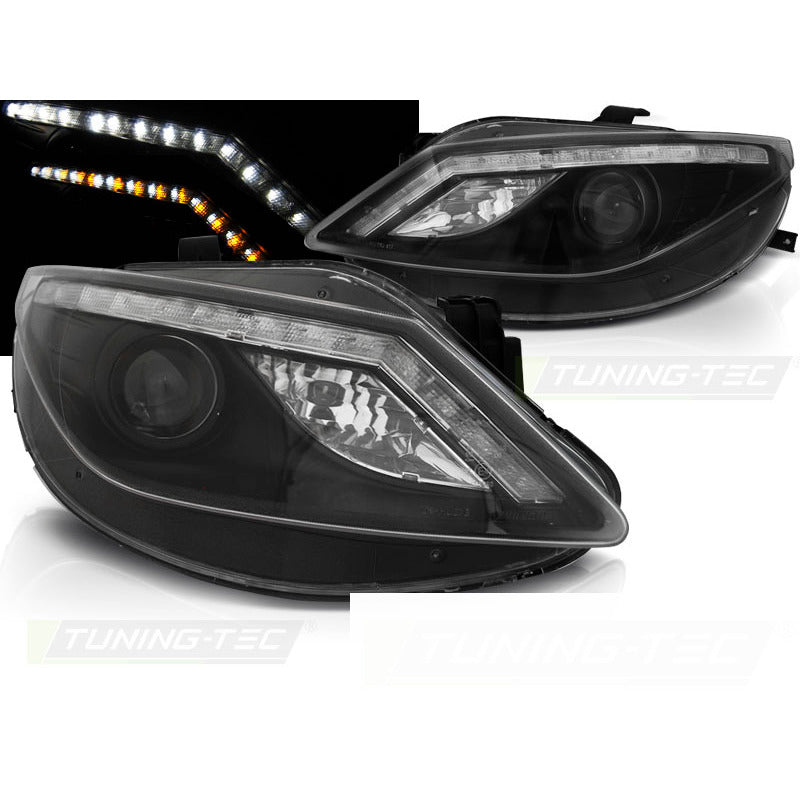 Fari Daylight Neri con LED Freno per Seat Ibiza 6J (06.08-12)