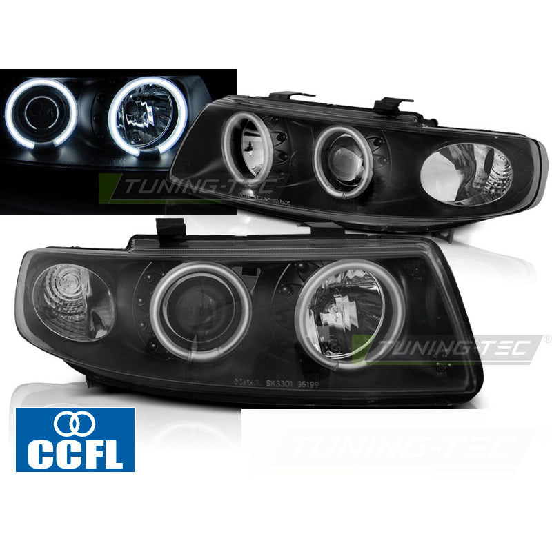Fari Angel Eyes CCFL Nero per Seat Leon (04.99-08.04) Fanali Anteriori