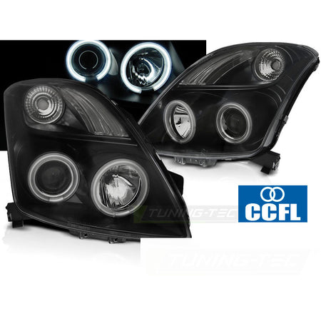 Suzuki Swift 05.05-10 CCFL Angel Eyes Nero Fanali Anteriori LED Fumè
