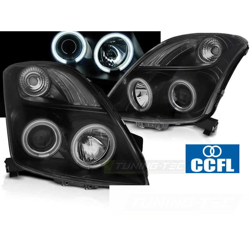 Suzuki Swift 05.05-10 CCFL Angel Eyes Nero Fanali Anteriori LED Fumè