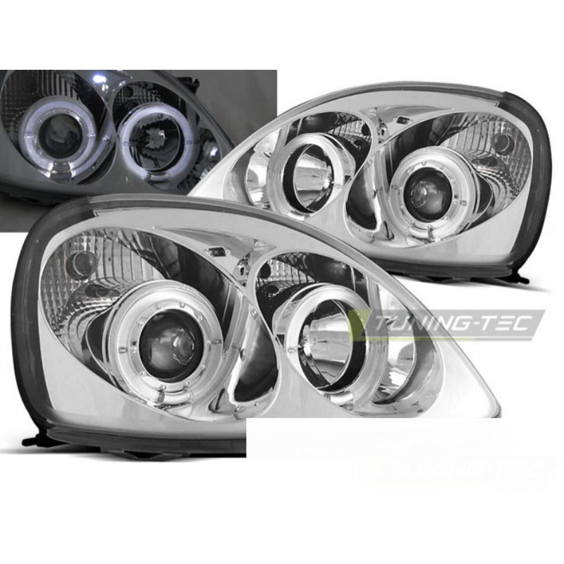Toyota Yaris 04.99-09.03 Angel Eyes Cromato Fari Anteriori a LED con Cornice