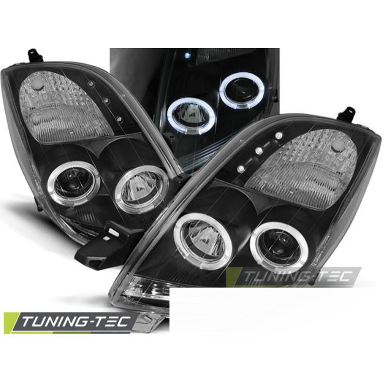 Toyota Yaris 06-09 Angel Eyes Nero Fari Anteriori LED Neri per Modelli 2006-2009