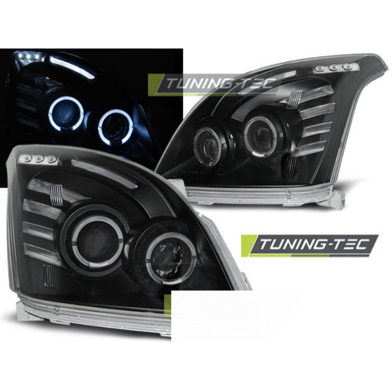Toyota Land Cruiser 120 03-09 Angel Eyes Nero Fari Anteriori LED Neri