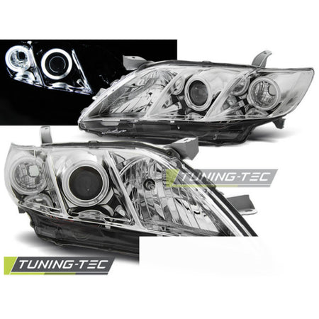 Toyota Camry 6 06-09 Angel Eyes Cromato Fari Anteriori a LED con Cornice Cromo