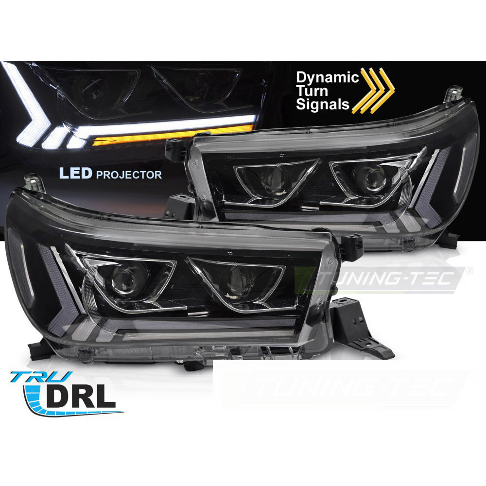 Fari Anteriori LED Tubolari Neri per Toyota Hilux 16-20