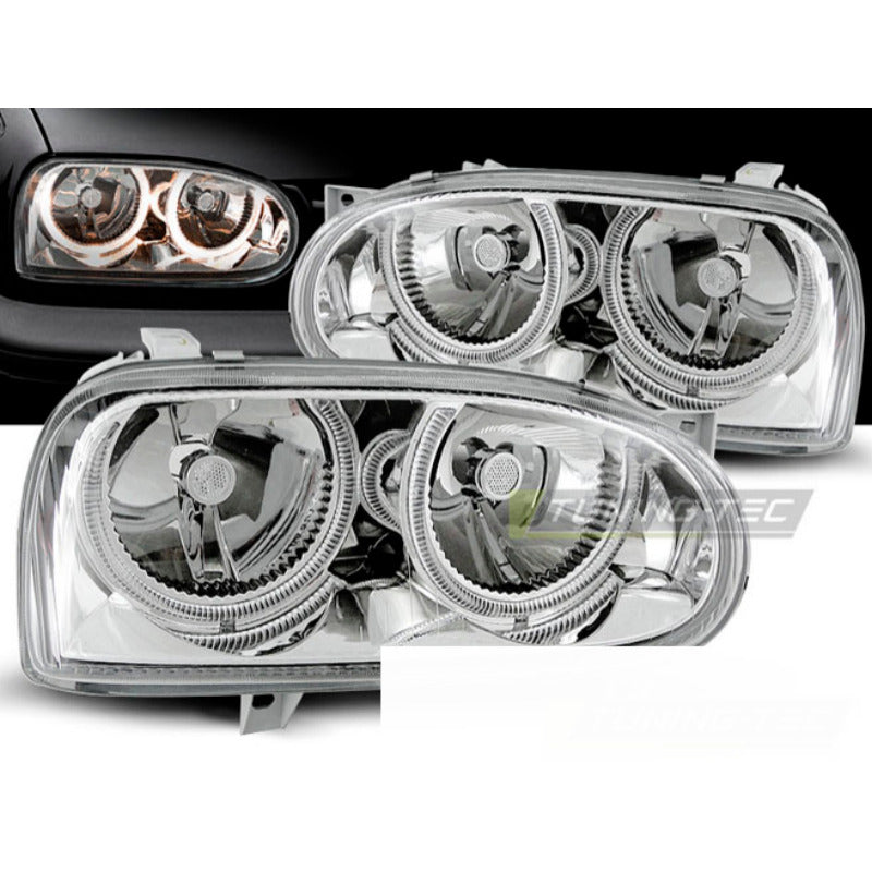 Fari Angel Eyes Cromato per Volkswagen Golf III (91-97) - Fanali Anteriori