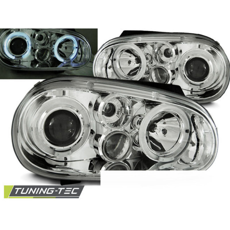 Fari Anteriori Angel Eyes Cromati per Volkswagen Golf IV (97-03)