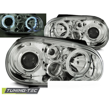 Fari Anteriori Angel Eyes Cromati per Volkswagen Golf IV (97-03)