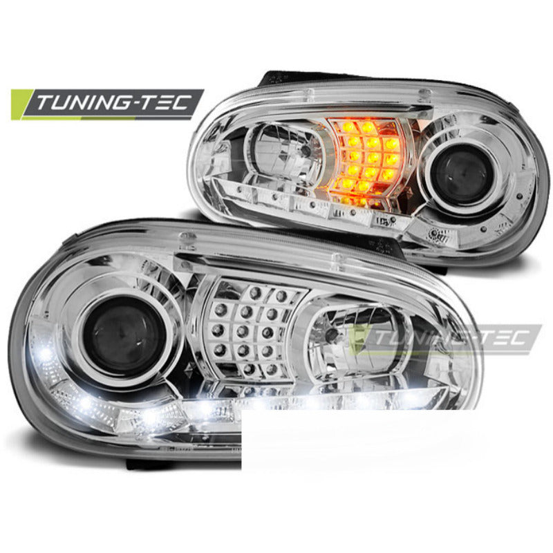 Fari Daylight Cromato per Volkswagen Golf 4 (09.97-09.03) Fanali Anteriori