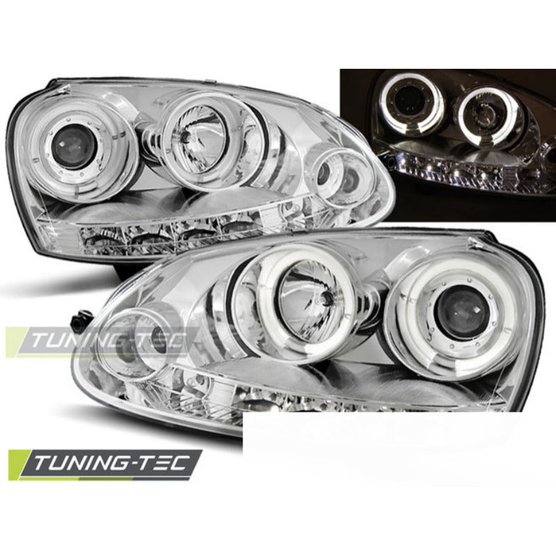 Fari Angel Eyes Cromato per Volkswagen Golf 5 (10.03-09) - Fanali Anteriori