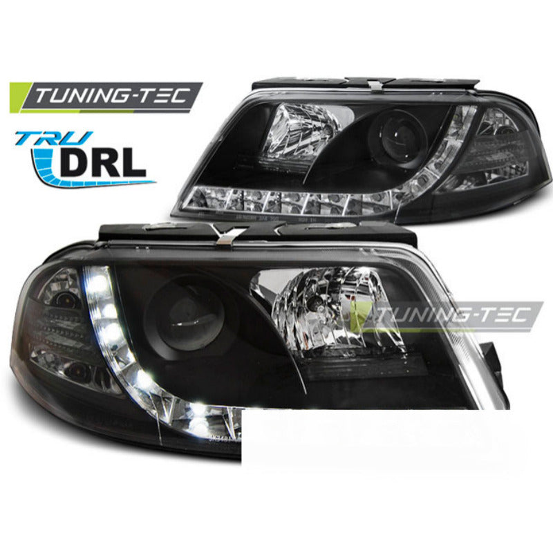 Fari Anteriori con Luci Diurne Neri per Volkswagen Passat 3BG 09.00-03.05