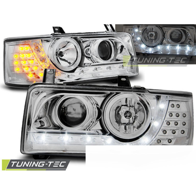 Fari Anteriori Daylight Cromati per Volkswagen T4 Furgone 1990-2003