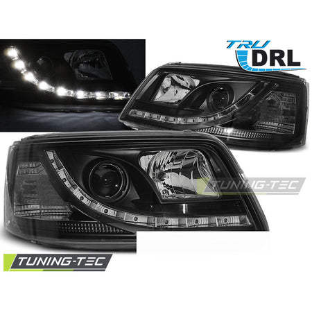 Fari Anteriori LED Diurni Neri per Volkswagen T5 (04.03-08.09)